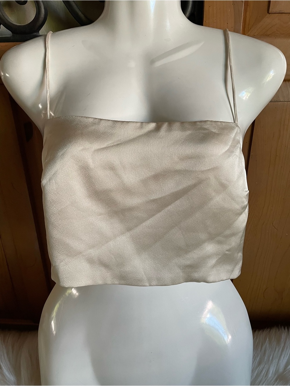 Fame and Partners Cream Satin Square-Neck Cami Crop Top
